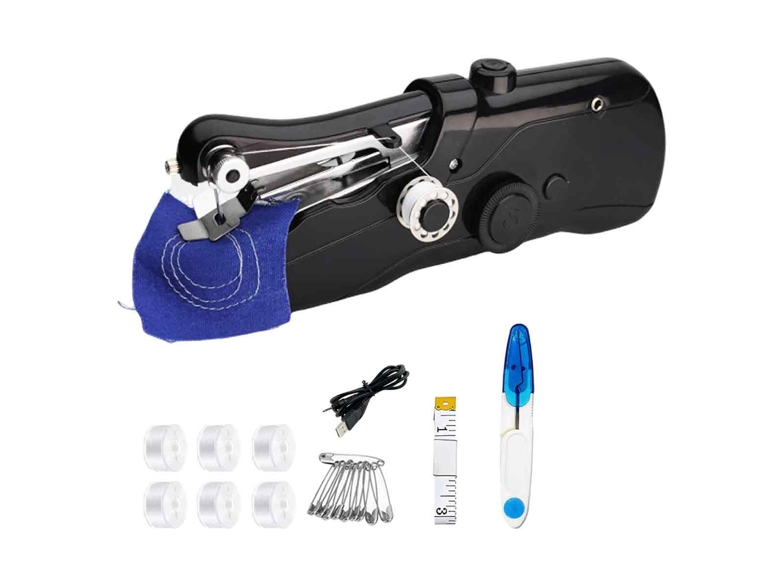 Máquina de coser portátil, minimáquina de coser con accesorios (negra)