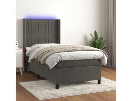VIDAXL Colchón con somier/LED (Gris - Terciopelo - 90 x 190 cm)