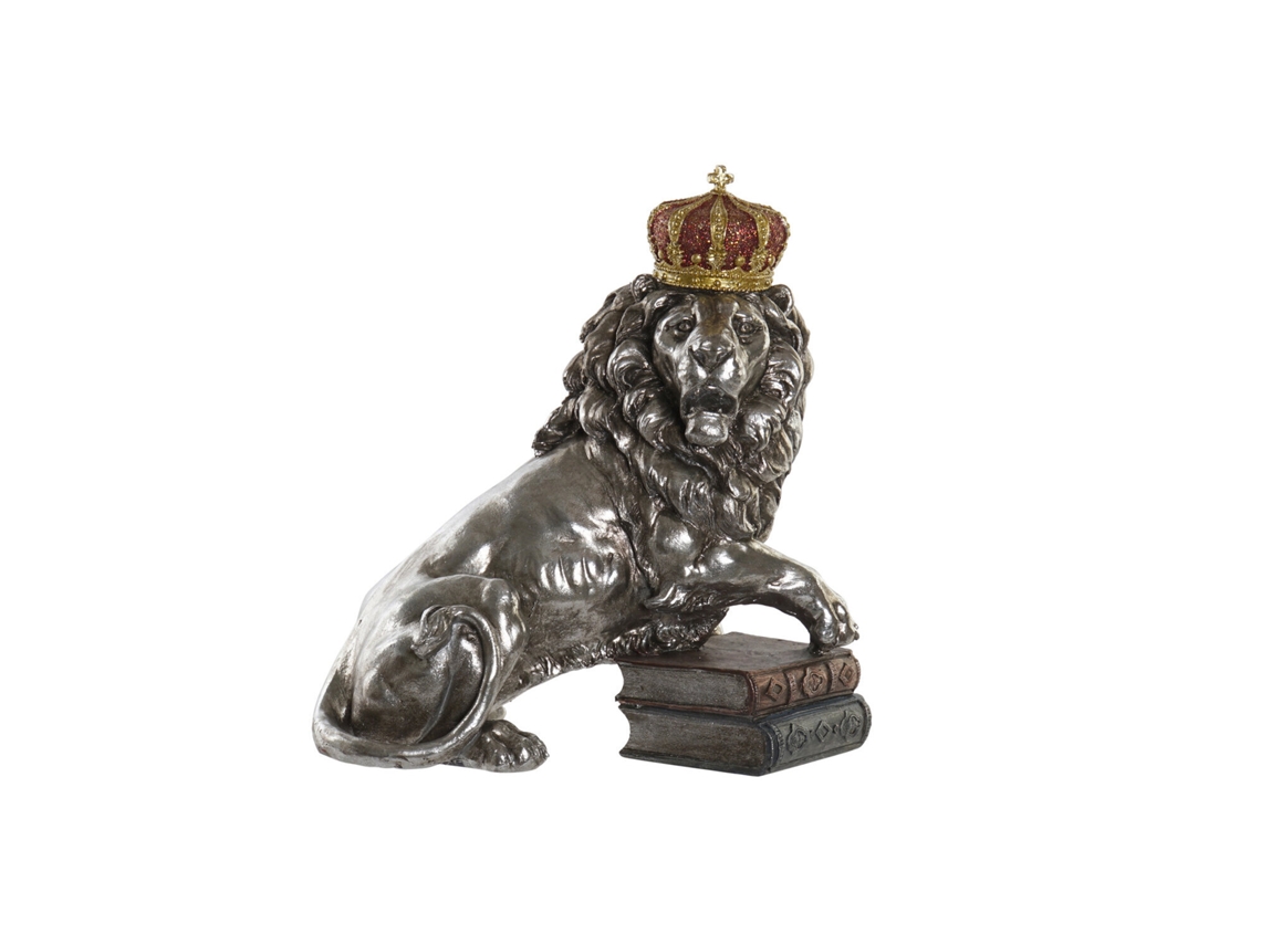 Estatueta de Resina Representando um Leão Prateado Envelhecido, 42x25x45cm ALEXANDRA HOUSE LIVING
