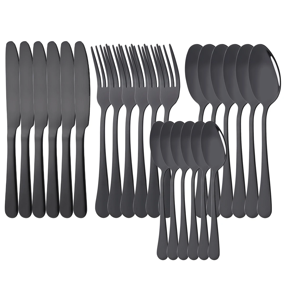(juego Negro De 24 Piezas) Cubiertos De Acero Inoxidable De Estilo Occidental, Que Incluyen Cuchillo, Tenedor Y Cuchara.