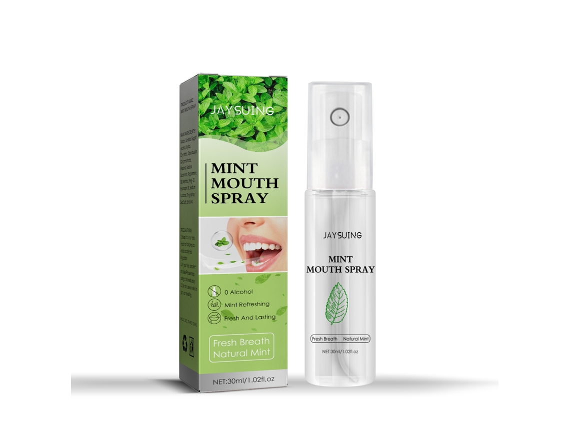 Desodorante bucal en spray portátil Jaysuing de larga duración con sabor a menta.
