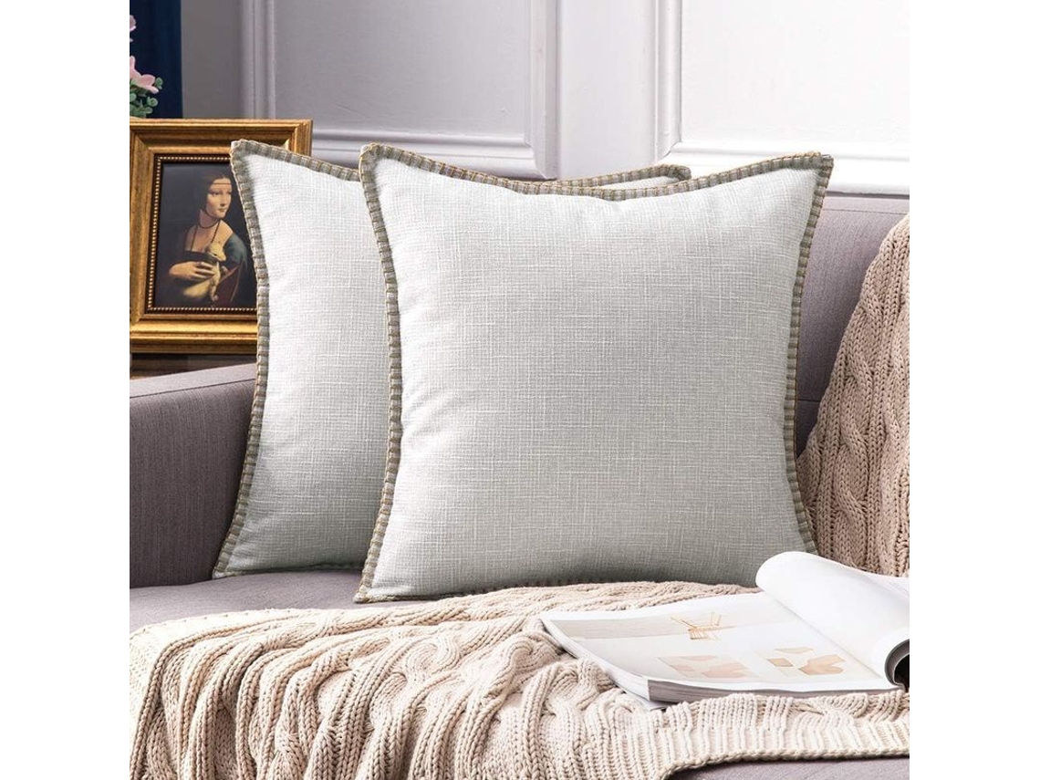 2026-41252-funda De Almohada Decorativa 2 Piezas Lino Rural Moderno 45x45cm Gris Claro Para Sofá Cama