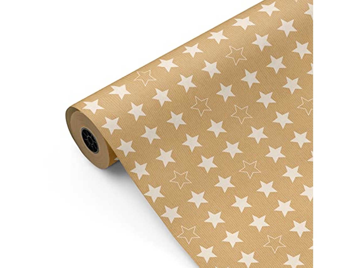 Rollo Papel Regalo Kraft Estrellas 62cm X 80m Bobina Resistente Cumpleaños Eventos - Fp Fiesta Paper