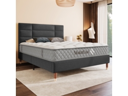 Cama Tapizada 140x200 Cm - Con Somier Y Cabecero - Linóleo Gris Oscuro