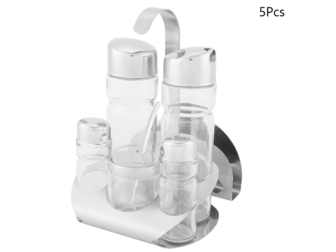 Caja de condimentos de acero inoxidable con botella de líquido, frasco para salsa de soja y vinagre, kit de cocina de 5 piezas Aiailikill