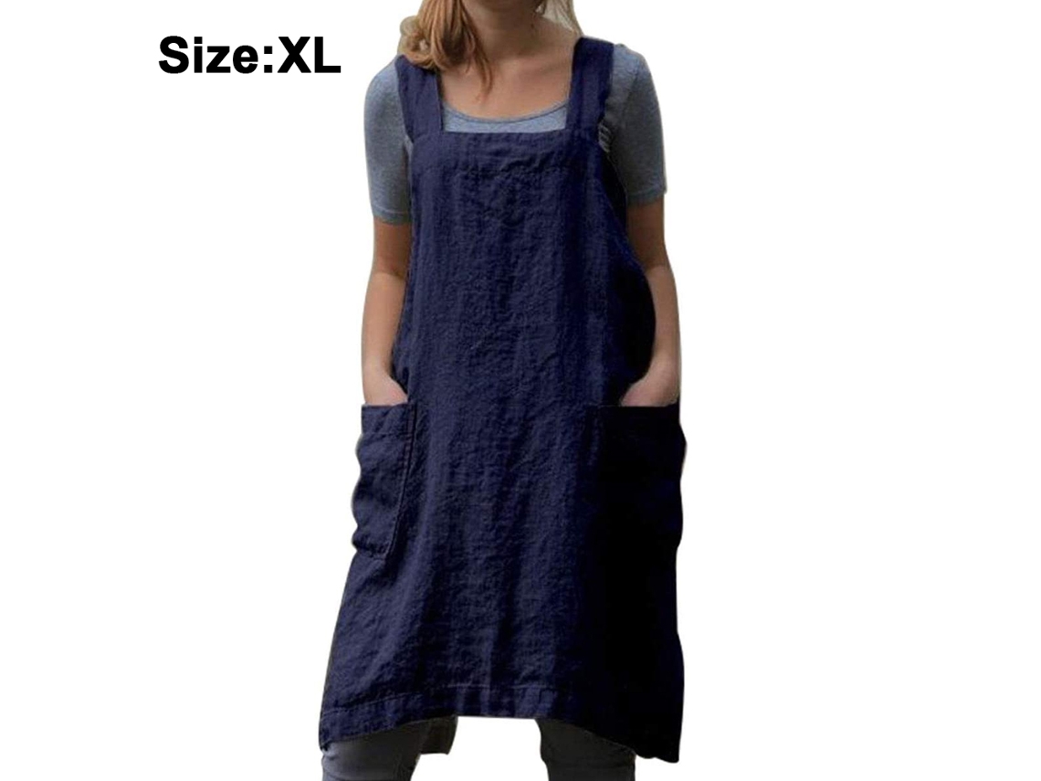 Delantal Holgado De Algodón Y Lino Para Mujer, Delantal Cruzado Espalda, Vestido De Pana Para Cocinar, Hornear, Jardinería