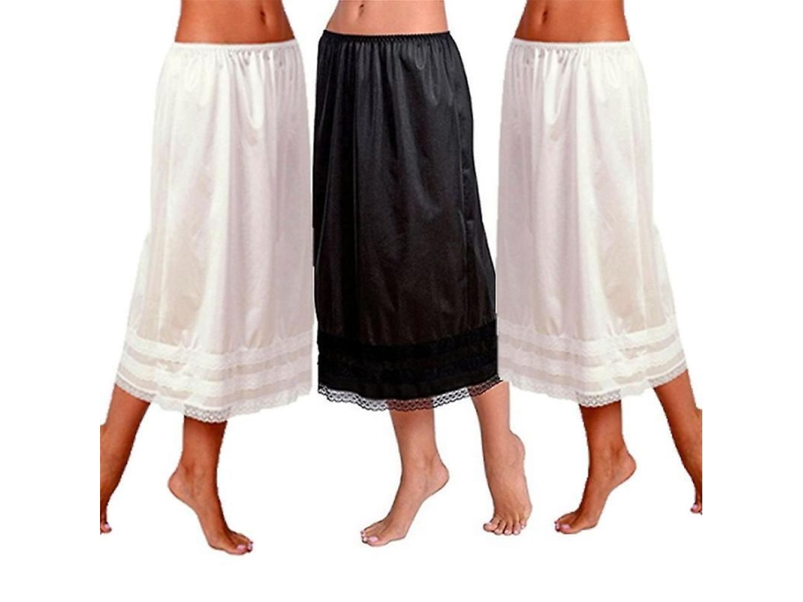 2026-falda Interior De Encaje Para Mujer Falda Larga Antiestática Talla L-3xl Blanco Negro Marfil 2xl Negro