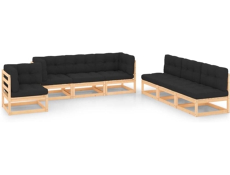 Conjunto 7 de muebles de jardín VIDAXL y cojines madera maciza pino