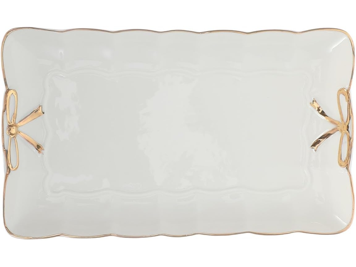 Elegante Bandeja Cerámica Blanca Organizar Joyas Cosméticos Diseño Nórdico Borde Dorado Ideal Encimeras