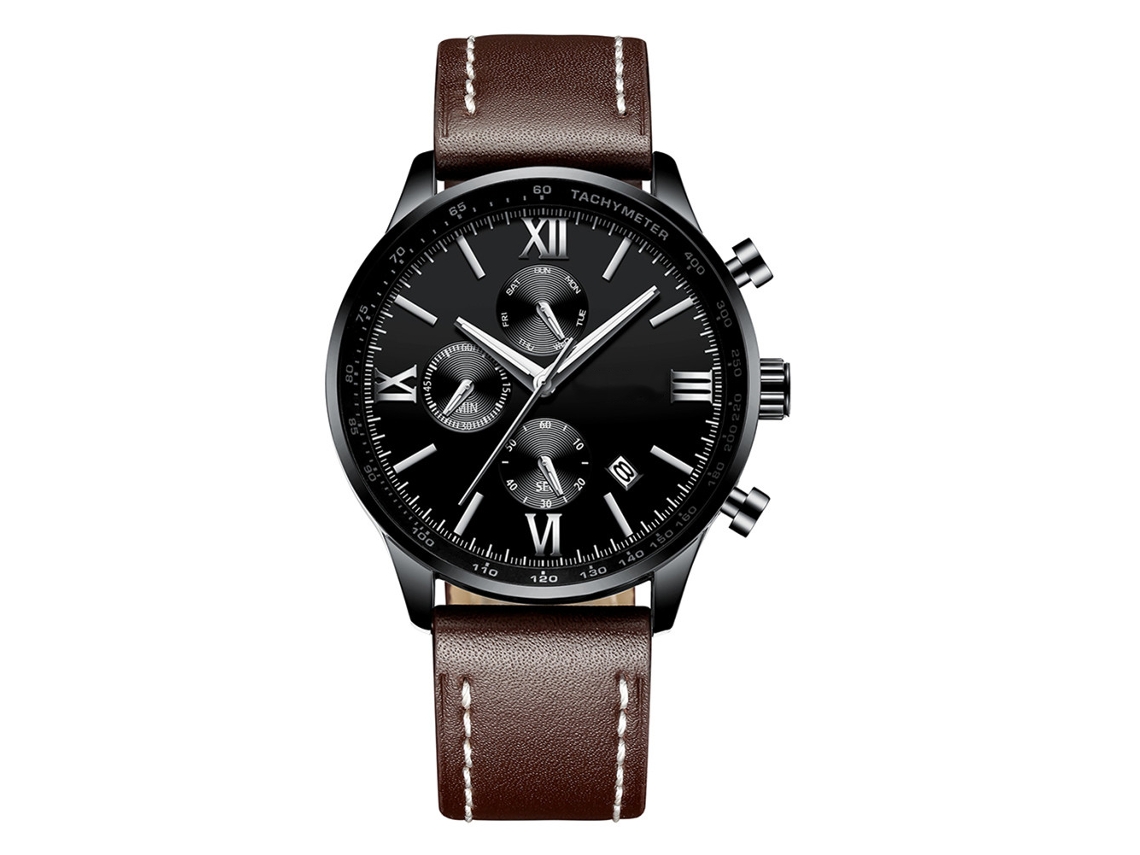 Reloj Deportivo Hombre Analógico De Cuarzo Con Correa Pu Impermeable Marrón