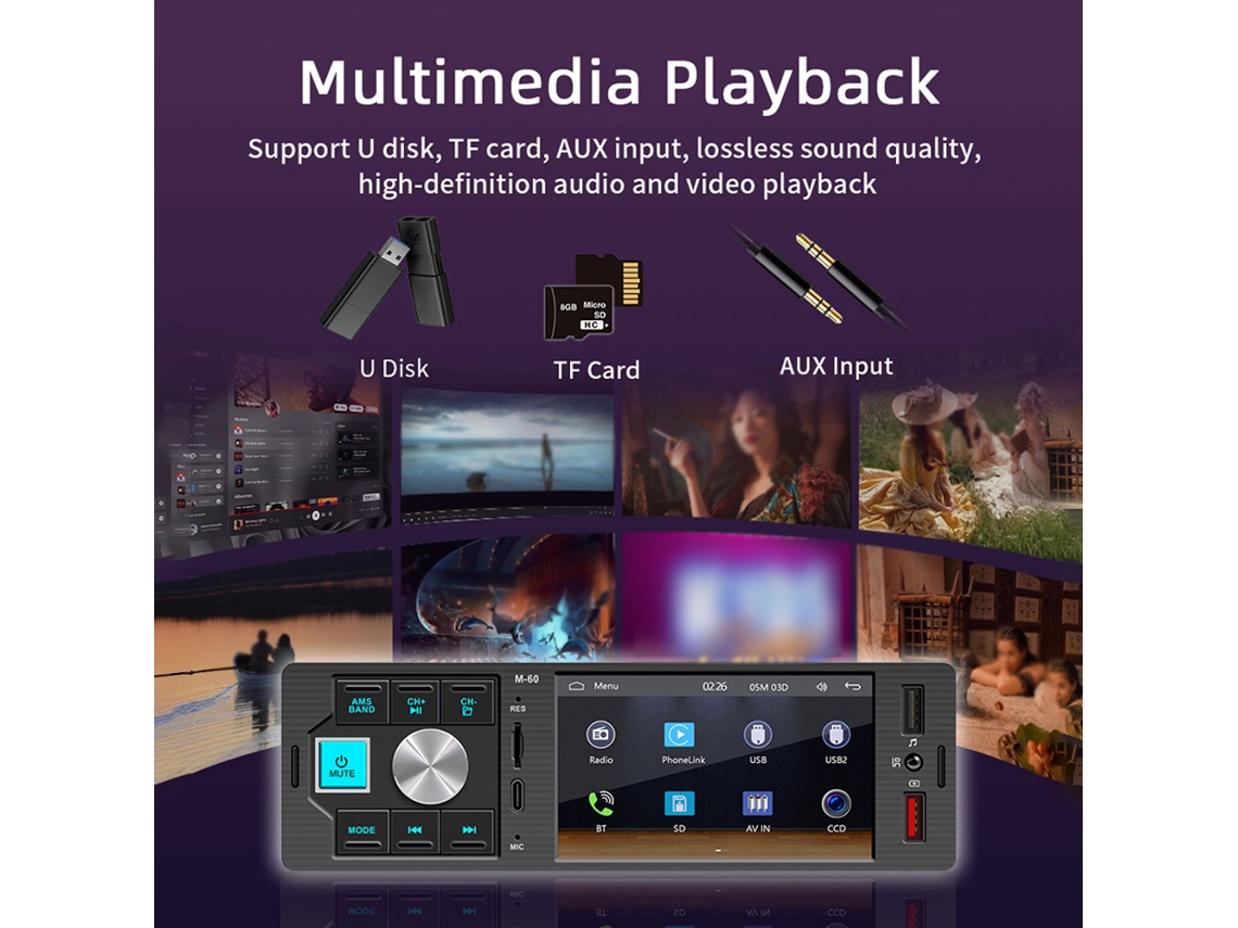 Reproductor MP5 portátil para coche de 4,1 pulgadas con Bluetooth inalámbrico, radio, audio y vídeo.