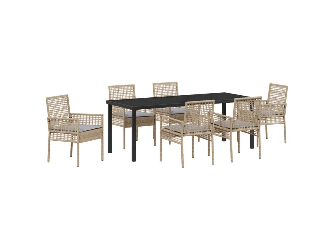 Conjunto 7 De Comedor De Jardín De Vidaxl Con Cojines Beige Poliratán