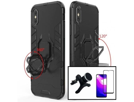 Kit Protector de Cristal Templado 5D Full Cover, Funda 3X1 Military Defender y Soporte Magnético de Coche Reforzado Xiaomi Redmi 9A Sport PHONECARE...
