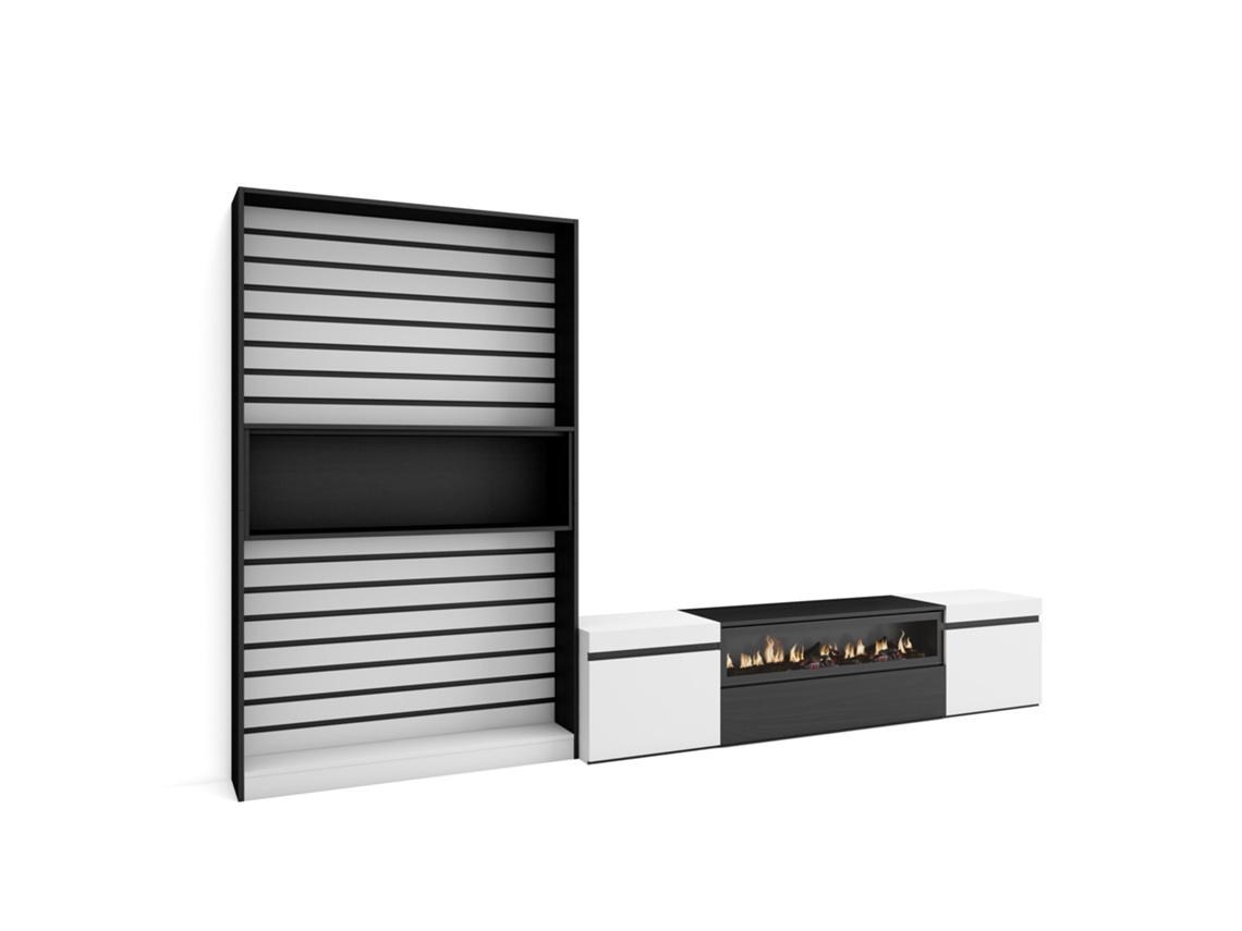 Muebles de Salón para TV SKRAUT HOME Para TV hasta 80", Chimenea eléctrica, Blanco y Negro (310x186x35 cm)