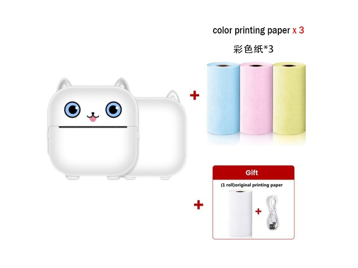 Impresora Térmica Inalámbrica Bluetooth Impresión De Etiquetas Sin Tinta Con 3 Rollos De Papel De Impresión A Color (Blanco) GERTIZ