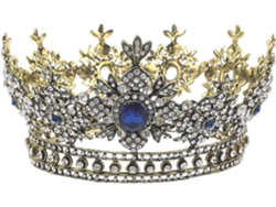Coroa De Noiva Barroca Redonda Ciieeo Com Strass Azuis, Tiara Retrô Chique Para Aniversários E Formaturas.