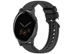 Bracelete Para Garmin Vivoactive 4s (18mm) - Silicone - Textura Listrada - Fivela De Aço Prate Preto