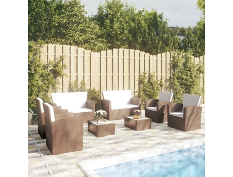 Conjunto 8 muebles de jardín VIDAXL y cojines ratán sintético marrón