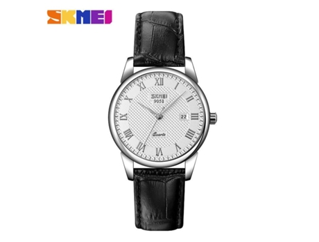 Relojes para hombre y mujer Reloj de cuarzo analógico resistente al agua con fecha-Cinturón negro con concha plateada para mujer y macarrón blanco ...