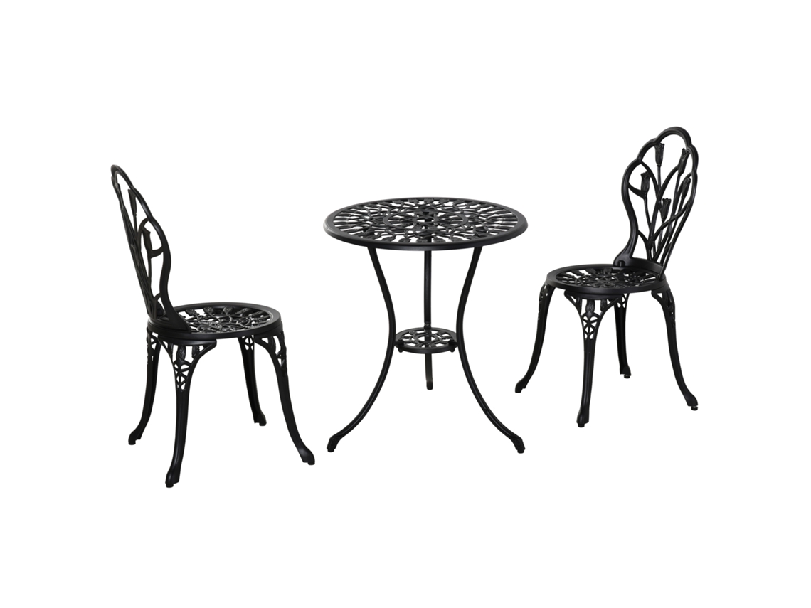 Set De Comedor Para 2 Personas, Mesa Y 2 Sillas, Aluminio, Ideal Para Jardín Y Balcón, Negro
