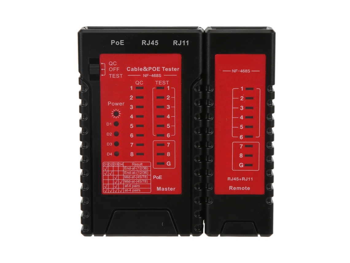 Probador de cables de red Noyafa NF-468S con detector de desconexión telefónica.