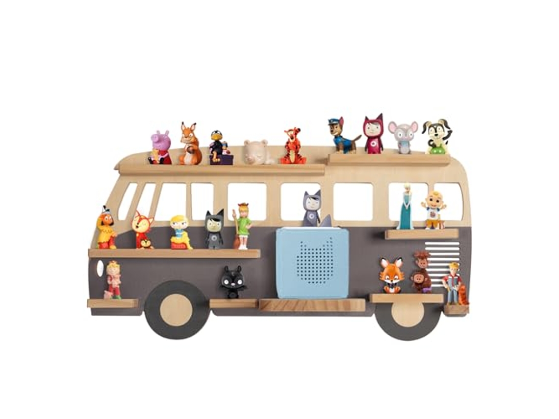 Estantería de pared magnética Todeco para Toniebox y Tonies, hasta 20-25 figuras Tonie, Tonie Regal Girl y Boy, autobús gris