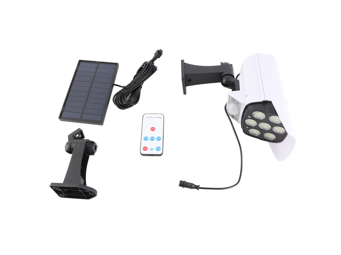 Lámpara solar de exterior 2026 con sensor de movimiento y cámara de seguridad simulada, 3 modos, IP65, para jardín, terraza, patio y entrada.