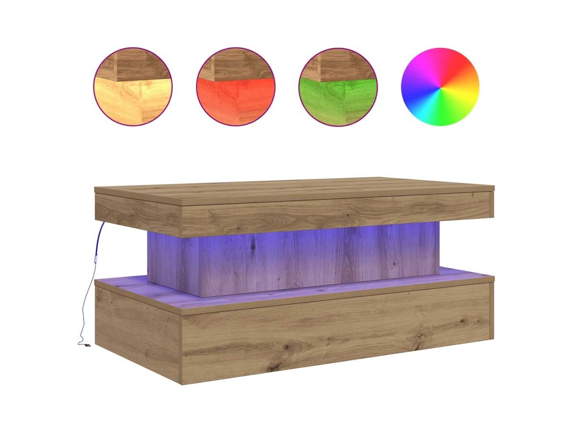 Mesa de centro con luces LED, roble artesanal, MAISON EXCLUSIVE (90x50x40 cm)