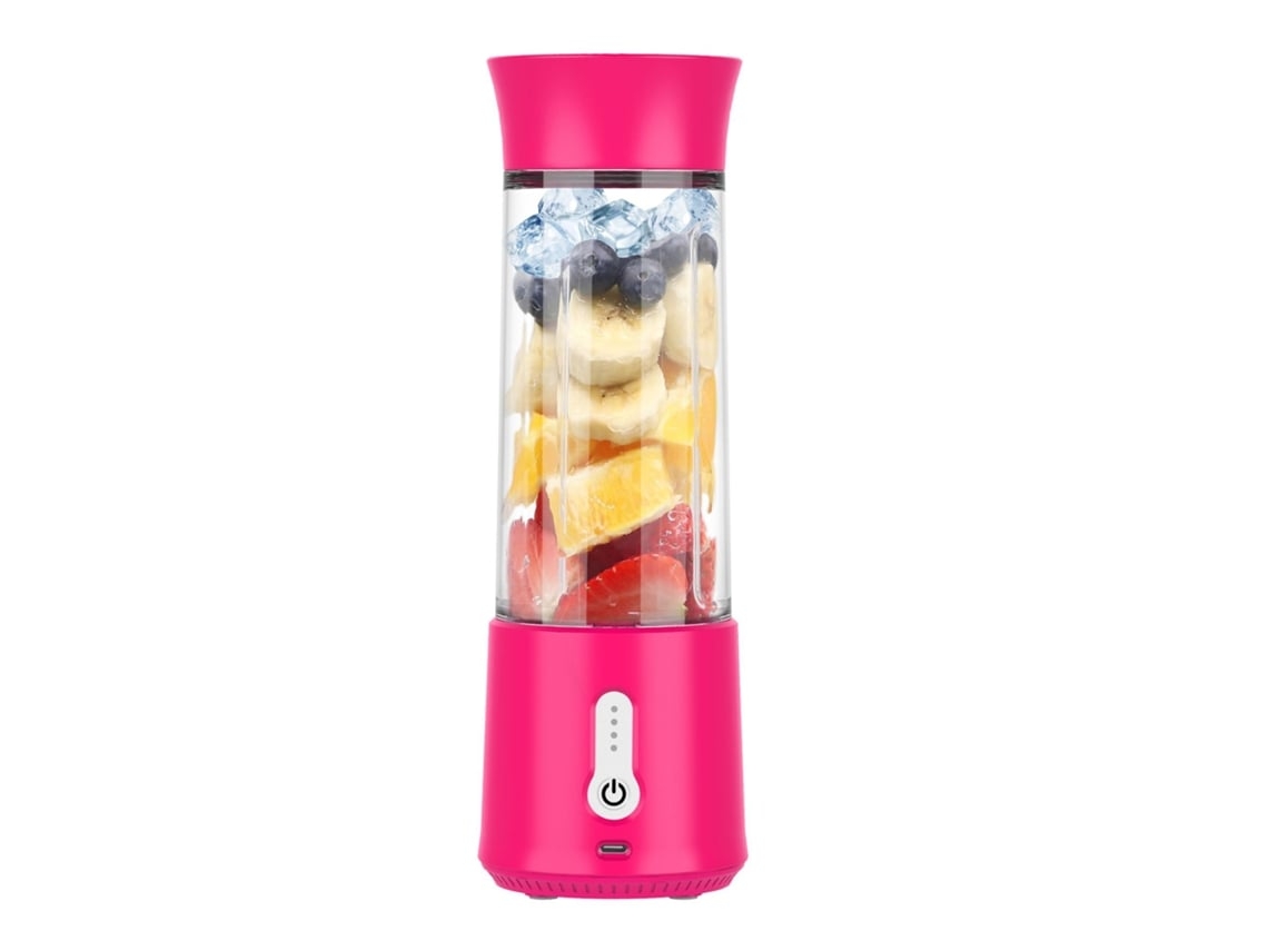 Licuadora portátil con vaso exprimidor USB de 500 ml y 6 cuchillas, 18000 rpm, mezcla eficiente para camping y viajes, color rosa Gusshious