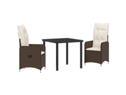 Conjunto de comedor de jardín Vidaxl de 3 piezas con cojines de ratán marrón