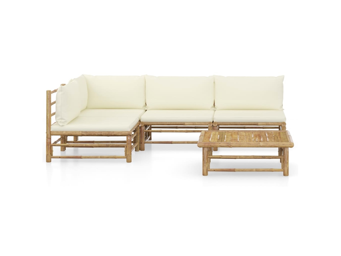 Maison Exclusive - Set De Muebles De Jardín 5 Piezas Bambú Y Cojines Blanco Crema