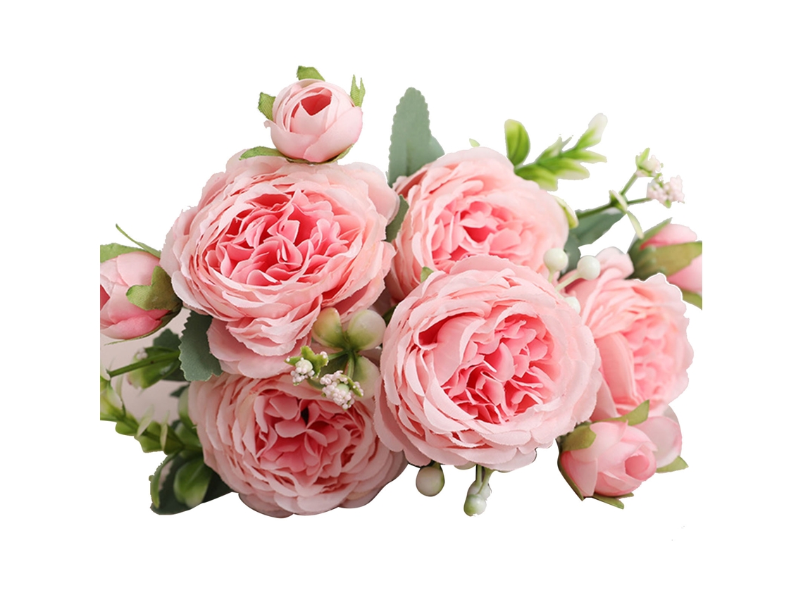3 Ramos De Rosas Persas Artificiales, 5 Cabezas, Seda, Decoración Del Hogar, Boda, Rosa Claro, 30 Cm