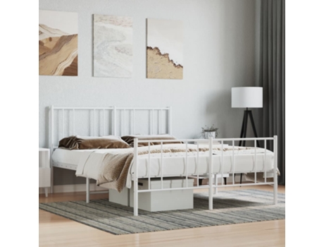 Estructura de cama con cabecero y patas VIDA XL metal blanco (135x190 cm)