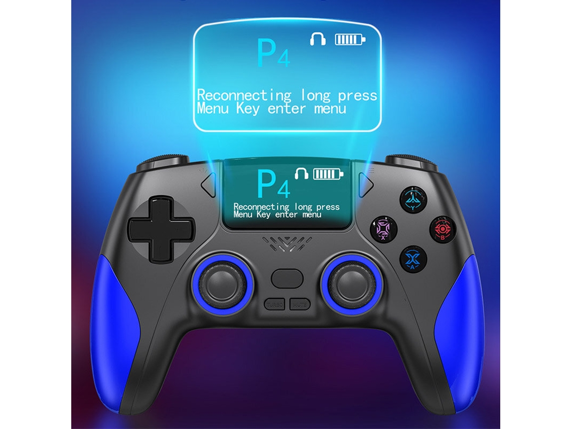 Mando inalámbrico para juegos Black+blue-p4 con pantalla OLED de 1,47 pulgadas, Bluetooth, joysticks y gatillos con efecto Hall y vibración turbo.
