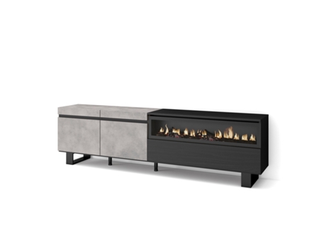 Mueble TV Televisión 200x57x35cm Para TV hasta 80 Chimenea eléctrica Diseño industrial Cemento