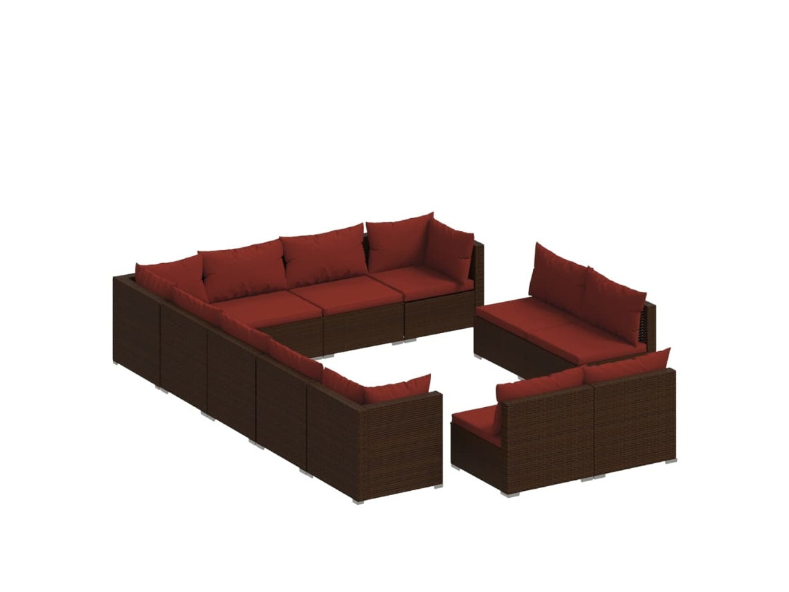 Maison Exclusive - Set De Muebles De Jardín 12 Pzas Cojines Ratán Sintético Marrón