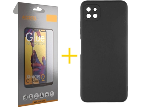 Funda y Protector de Vidrio Full Samsung Galaxy A22 5G ACCETEL Silicona Líquida Negro