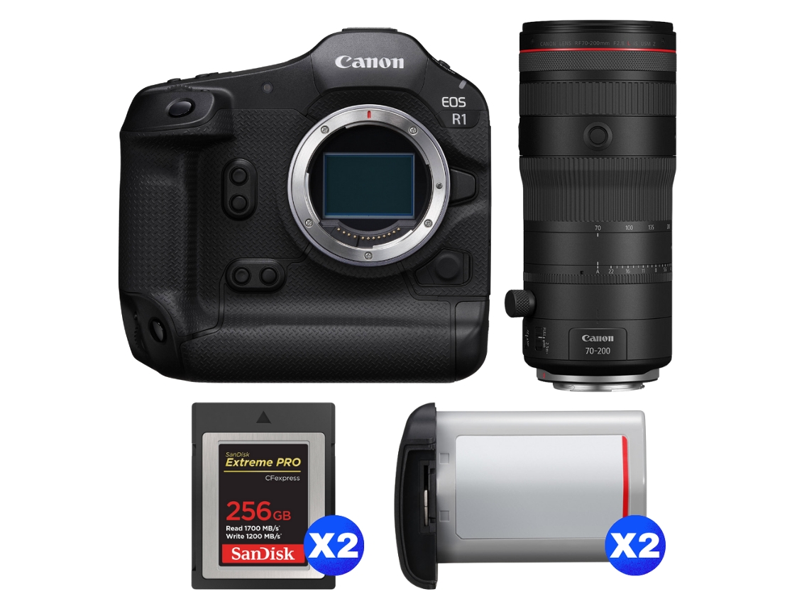 Canon Eos R1 + Rf 70-200mm F/2.8 L Is Usm Z Negro + 2 Sandisk 256gb Extreme Pro Cfexpress Type B + 2 Canon Lp-e19 + Ebook Pricedirect