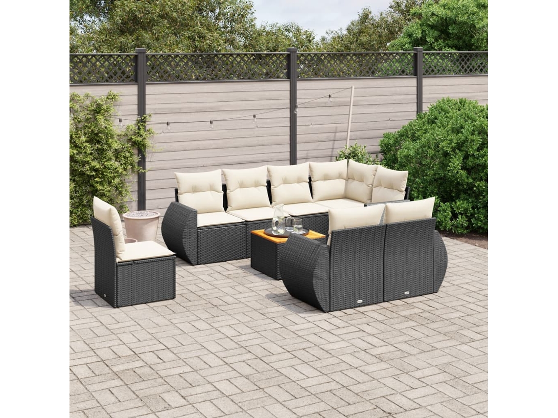 Conjunto de sofás de jardín de 9 piezas DKD Home Decor con cojines de mimbre negros