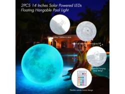 Bj-lâmpadas Flutuantes Solares 2 Peças 14 Polegadas Led Rgbw 16 Cores Controle Remoto Timer 4 Níveis Design Lua Para Piscina Jardim Fonte