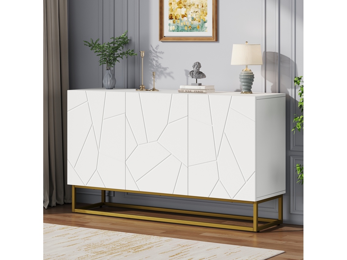 Aparador moderno de alto brillo con 4 compartimentos, 130 cm