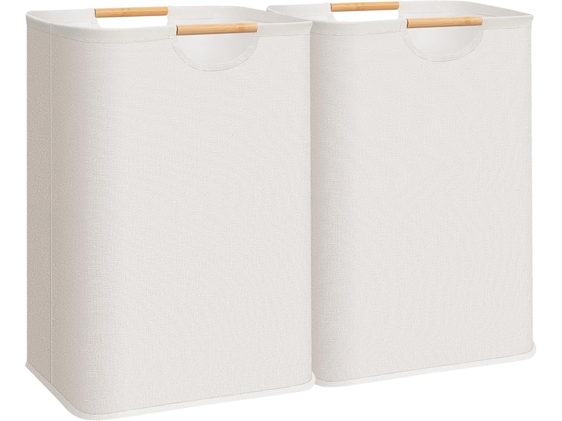 Paquete De 2 Cestas Grandes Para La Colada Con Asas De Bambú, Plegables, 80 L, Color Blanco
