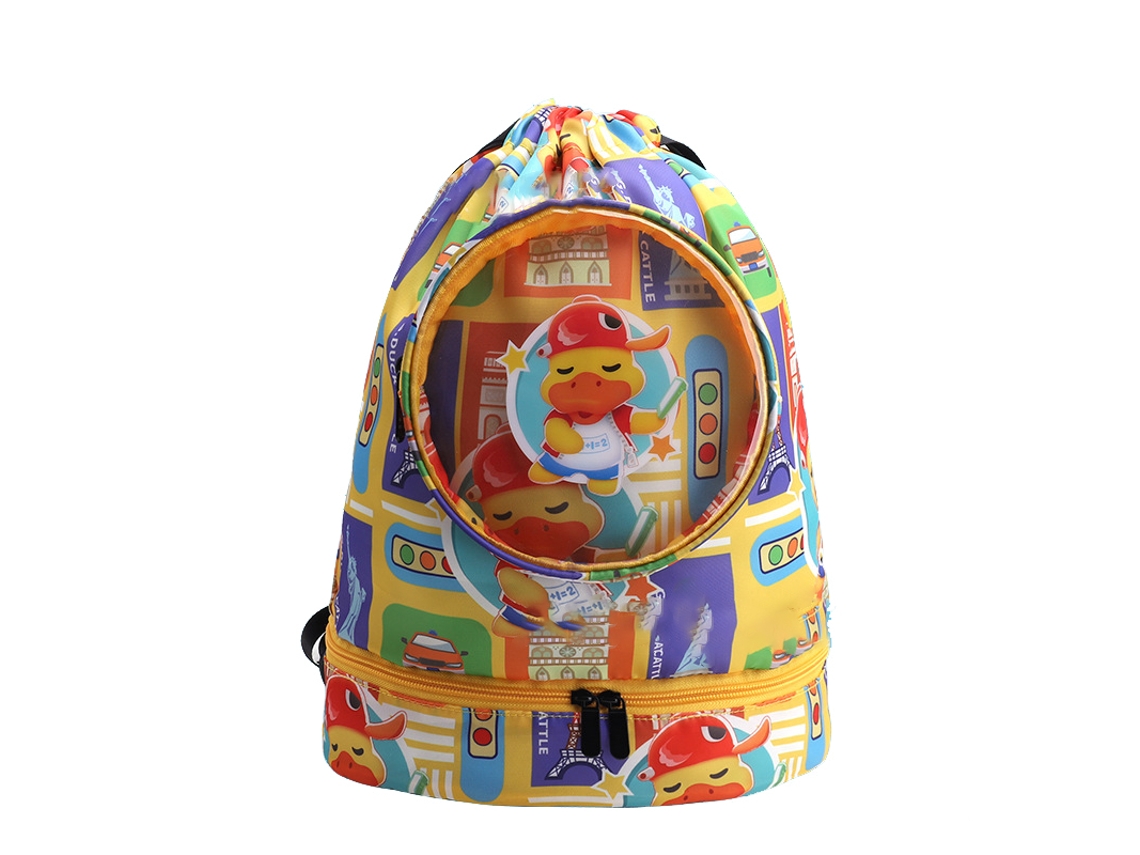 Mochila de natación infantil, seca/mojada, separada, amarilla