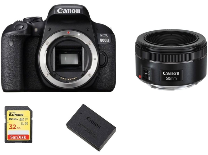 Kit Cámara Réflex CANON EOS 800D + EF 50mm F1.8 STM + SD de 32GB + LP-E17
