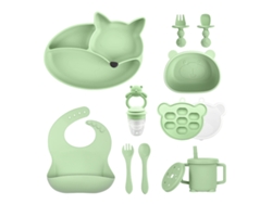 Set De Cubiertos Bebé Eifson 6+ Meses Plato Zorro Ventosa + Cubiertos (verde)