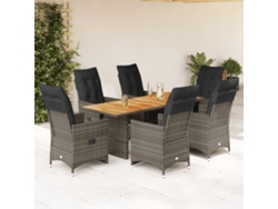Conjunto de bistró de jardín de 7 piezas con cojines de mimbre gris DKD Home Decor
