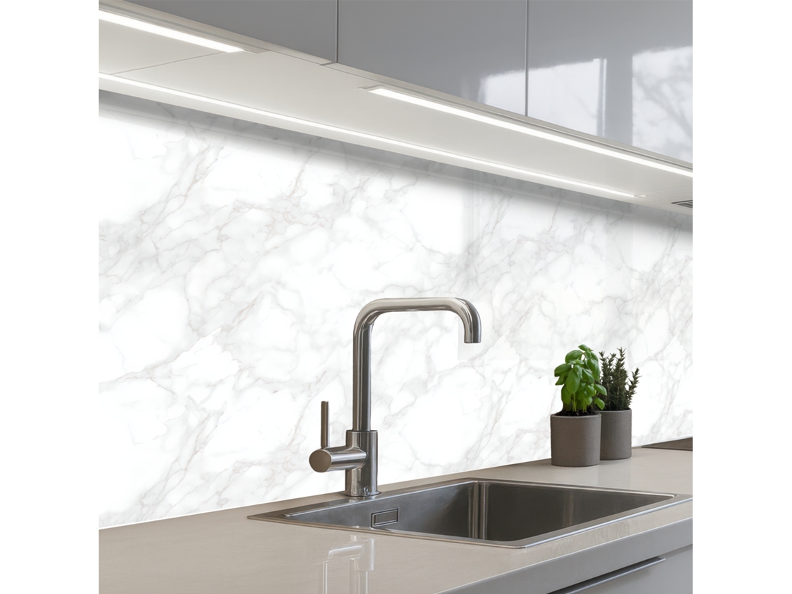 Paneles minimalistas para salpicadero de cocina - Blanco - Gris veteado 150x60 cm