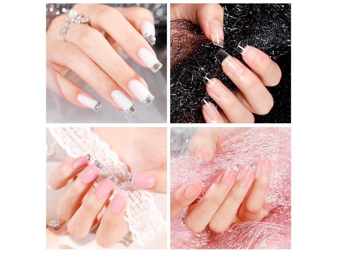 Kit de extensión de uñas de gel Rebe con lámpara UV/LED, base, capa superior, pincel y herramientas de manicura.