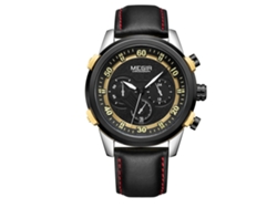 Reloj De Pulsera De Cuarzo Sencillo Para Hombre Con Correa De Piel Sintética Negra Con Estampado Básico.