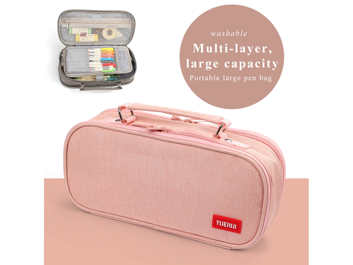 Estuche Para Lápices De Gran Capacidad Con 3 Compartimentos Y Cremallera Para Estudiantes De Secundaria, Niñas, Niños Y Adultos, Color Rosa CHRUI